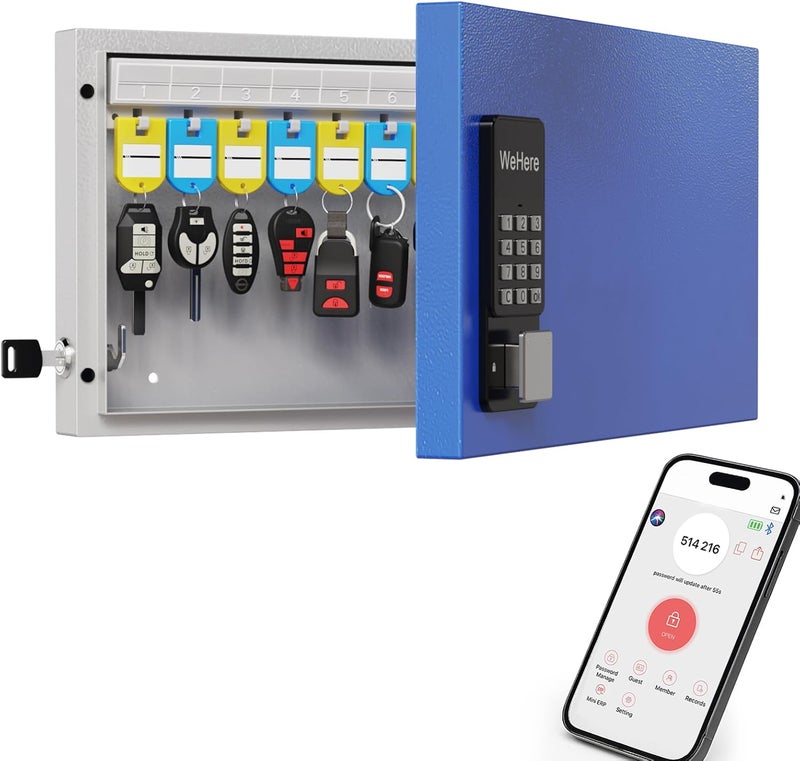 WeHere 24 Key Lock Box Wall Mount, APP Bluetooth/One Time Password Share/Wi-Fi Remote/Fixed Code/Key Unlock, Smart Key Cabinet, Key Organizer Box for Apartment, Hotel, Office, House Key Manage - Image 1